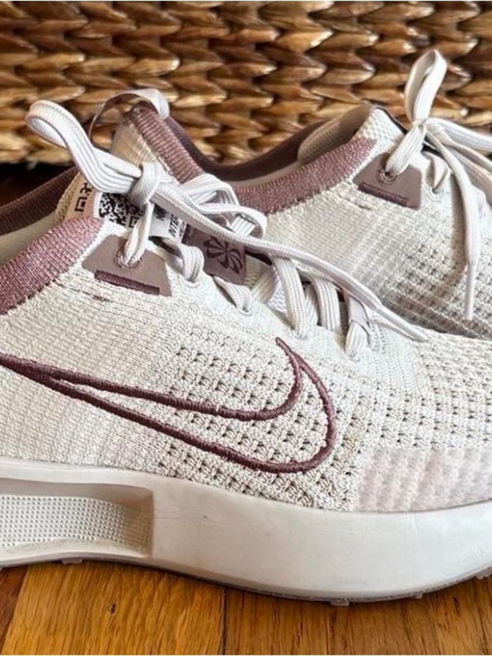 Nike Women's Knit Running Sneakers in Cream and Mauve